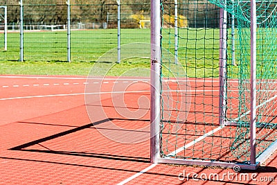 Empty outdoor handball goal Stock Photo