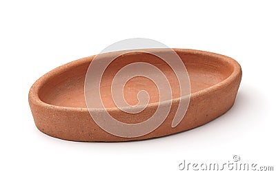 Empty oval clay baking pan Stock Photo
