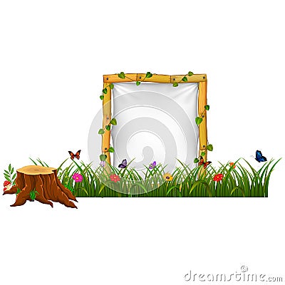 Empty paper blank on wooden signboard in the garden Vector Illustration