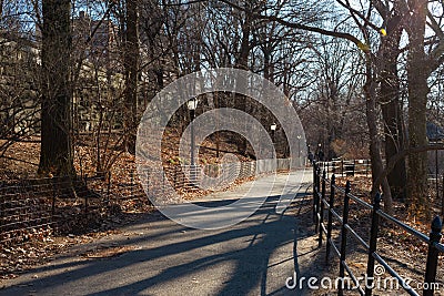 Empty Path at Riverside Park in Morningside Heights of New York City Stock Photo