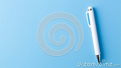 Sleek White Pen On Blue Background - Functional Aesthetics And Innovative Design Stock Photo