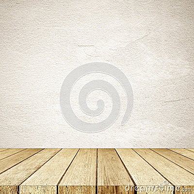 Empty perspective wood and brown cement wall background, room, t Stock Photo