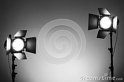 Empty photo studio with lighting equipment Stock Photo