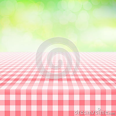 Empty picnic gingham tablecloth, green background Vector Illustration