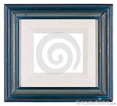 Empty picture frame in a distressed blue painted finish with a mount Stock Photo