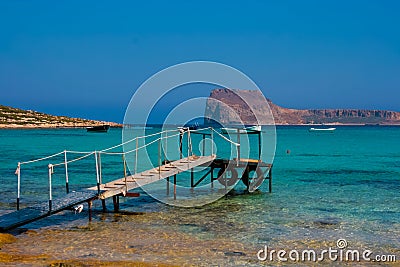 Empty pier in Balos Lagoon on Crete, Greece Stock Photo