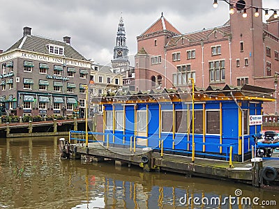 Empty pier pleasure boats in Amsterdam . Netherlands Editorial Stock Photo