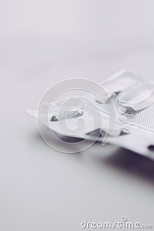 Empty pills packaging, healthcare and medicine Stock Photo