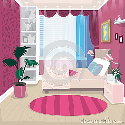 Empty pink children room for girl Vector Illustration