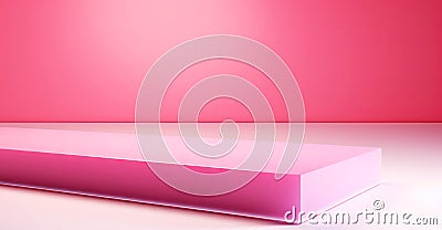 An empty pink rectangular podium for display product in a room with a pink wall and flooring Stock Photo