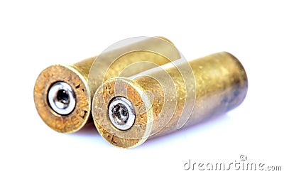 Empty pistol bullet shells Stock Photo