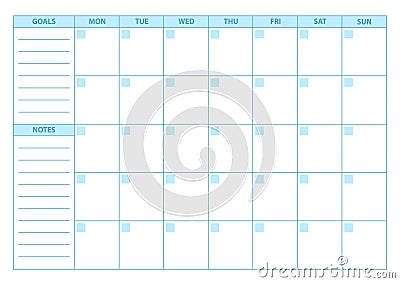 Empty Planner. Scheduler, agenda or diary template. Week starts on Monday Vector Illustration