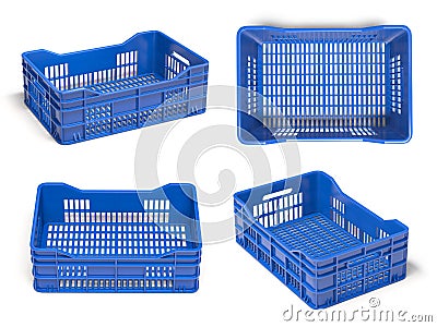 Empty plastic crate or box for fruits and vegetables isolated on white Cartoon Illustration