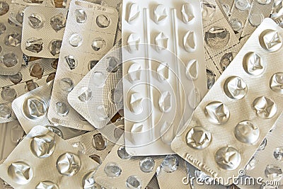 Empty plastic packs of drugs Stock Photo