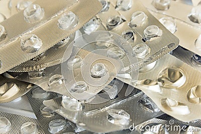 Empty plastic packs of drugs Stock Photo