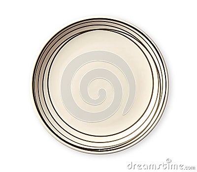 Empty plate with black pattern edge, Ceramic plate with spiral pattern in watercolor styles, Isolated on white background Stock Photo