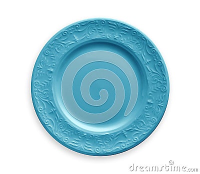 Empty plate with blue floral pattern edge, View from above isolated on white background with clipping path Stock Photo