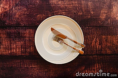 Empty plate with cutlery, top view, concept of intermittent fasting diet to lose weight Stock Photo