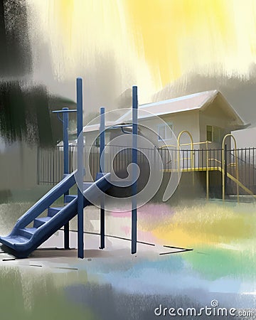 An empty playground surrounded by a wall of silence a reminder of the joy that is robbed when violence Psychology Stock Photo