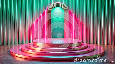 Empty podium, multi-stage, pedestal, 3d product platform, mockup visualization, minimal abstract shiny background Stock Photo