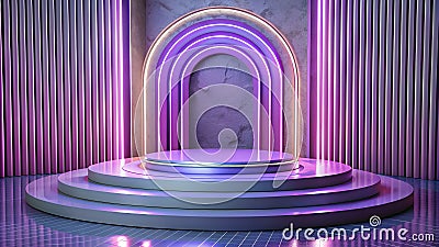 Empty podium, multi-stage, pedestal, 3d product platform, mockup visualization, minimal abstract shiny background Stock Photo