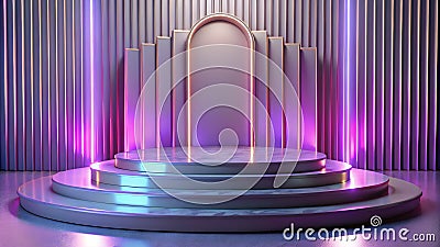 Empty podium, multi-stage, pedestal, 3d product platform, mockup visualization, minimal abstract shiny background Stock Photo
