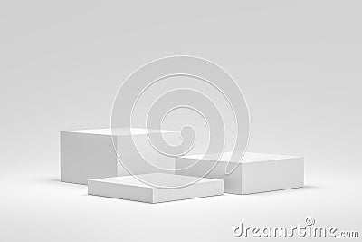 Empty podium or pedestal display on white background with box stand concept. Blank product shelf standing backdrop. 3D rendering Stock Photo