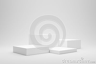 Empty podium or pedestal display on white background with box stand concept. Blank product shelf standing backdrop. 3D rendering Stock Photo
