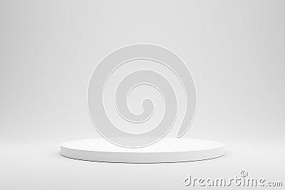 Empty podium or pedestal display on white background with cylinder stand concept. Blank product shelf standing backdrop. 3D Stock Photo