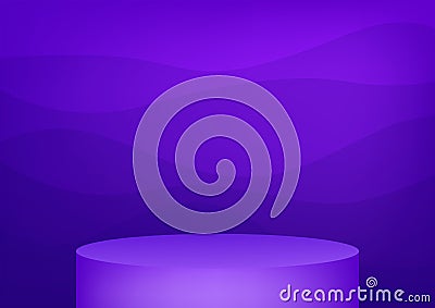 Empty podium studio violet background for product display with copy space. Showroom shoot render. Vector Illustration