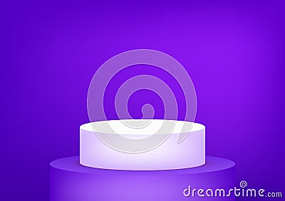 Empty podium studio violet background for product display with copy space. Showroom shoot render. Vector Illustration