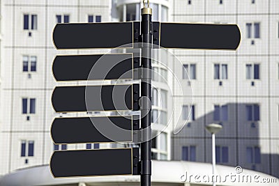 Empty pointer street house window dark metal sign post white Stock Photo