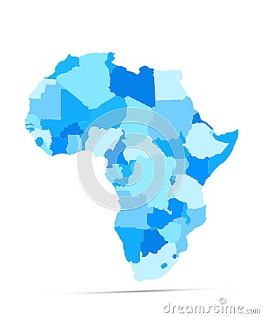 Empty Political map of Africa spotted blue colors isolated on white Vector Illustration