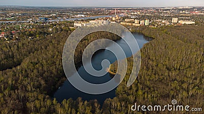 `Empty Pond` Lake Pusty Staw, Gdansk Stogi. View from the drone. Stock Photo