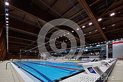 Empty pool at Dinamo in Romanian International Championship Swimming Editorial Stock Photo