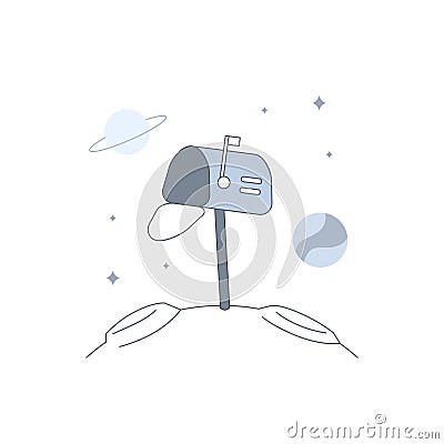 Empty Postbox mailbox for empty state no message no chat communication or mail at space planet galaxy for ui element illustration Cartoon Illustration