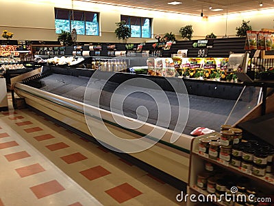 Empty produce shelves Editorial Stock Photo