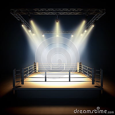 Empty professional boxing ring. Cartoon Illustration