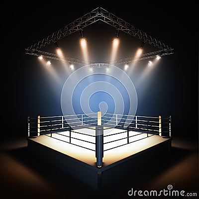 Empty professional boxing ring. Cartoon Illustration