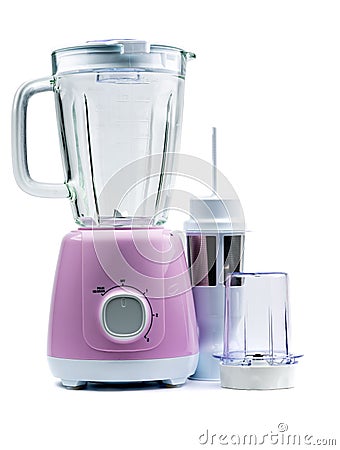 Empty purple electric blender isolated on white background with space. Machine for healthy lifestyle. Kitchen appliances Stock Photo