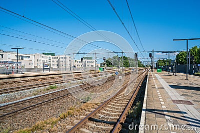 Empty rail tracks near Weesp, the Netherlands Editorial Stock Photo