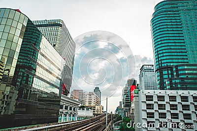 Empty railroad at Chit Lom BTS Skytrain station at daytime Editorial Stock Photo