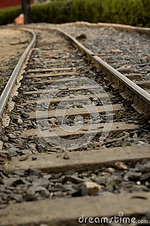 Empty railroad railway track going to endless journey Stock Photo