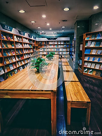 Empty reading room of a public library in wuhan Editorial Stock Photo
