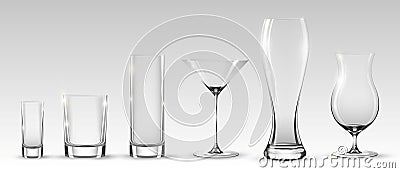Empty Realistic Glasses Set Vector Illustration