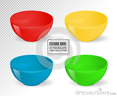 Empty realistic vector food bowls. Ceramic kitchen dishware set. Bowl for food, ceramic dishware empty collection Vector Illustration