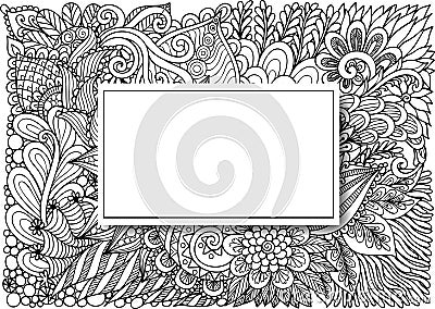 Empty rectangle frames with shadow on hand drawn floral background for cards,invitation and so on. Vector illustration Vector Illustration