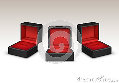 Empty Red and Black Velvet Opened gift jewelry boxes Isolated Vector Illustration