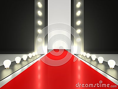 Empty red carpet, fashion runway illuminated Stock Photo