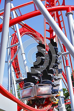 Empty red roller coaster Stock Photo